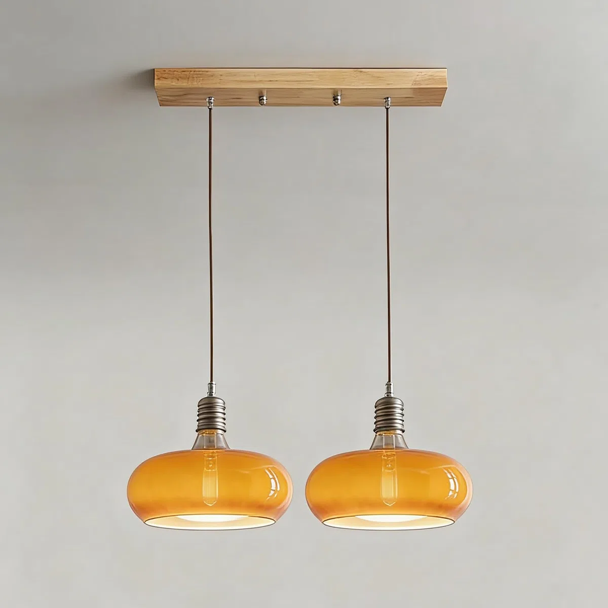 Lámpara colgante mid century modern de 28cm farol tambor de vidrio lechoso naranja y blanco candelabro vintage para comedor dormitorio y isla de cocina(2B)
