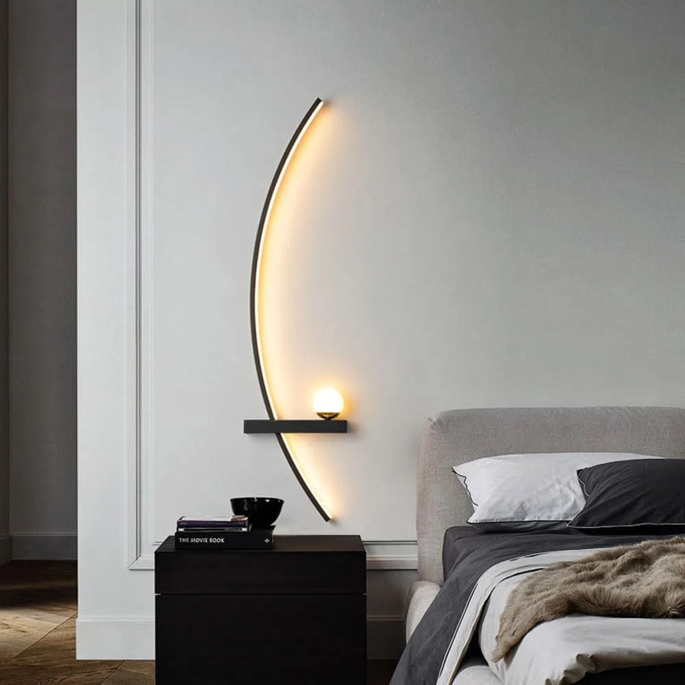 Aplique De Pared LED Moderno Lámpara De Pared Lineal De Metal Aplique De Pared LED para Interiores Iluminación Lámpara De Pared Circular para Sala De Estar Porche Pasillo Baño Mesita De Noc
