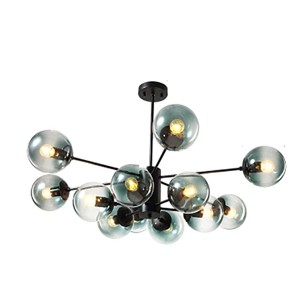 Lámpara Moderna Negra Ajustable, Magic Bean para restaurante, cafetería, pantalla de vidrio Artificial E27, pantalla Azul de 16 Luces.