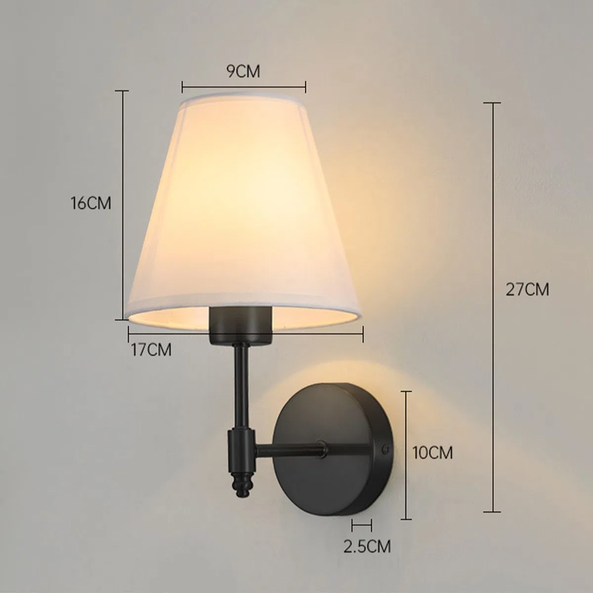 Wandleuchte E27 für den Innenbereich mit Stoffschirm, Moderne Vintage-Wandleuchte, Nachttischleuchte aus Metall für Schlafzimmer, Wohnzimmer, Flur (Leuchtmittel Nicht enthalten)