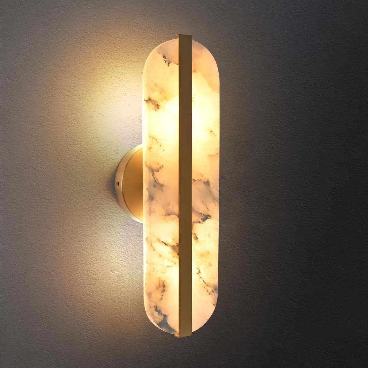 Aetherion Aplique De Pared De Alabastro Natural 15,7'', Lámpara Ovalada Moderna De Mármol, Iluminación Interior Para Baño, Dormitorio, Sala, Pasillo, Restaurante Y Escaleras Gold 1-Pack
