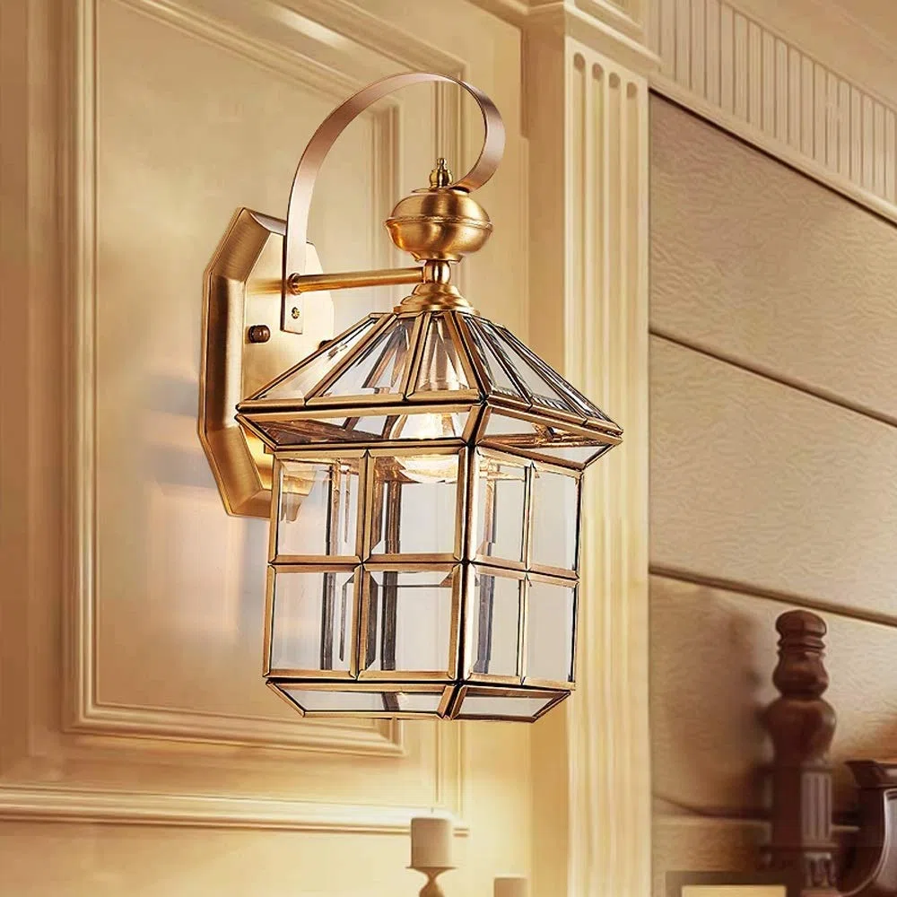 CXYWBD Lamps Sconces Outdoor Copper Art Light Waterproof IP54 Antique Patio Garden Villa Exterior Lantern E27 Glass Wall LampPorch LightOutdoor,