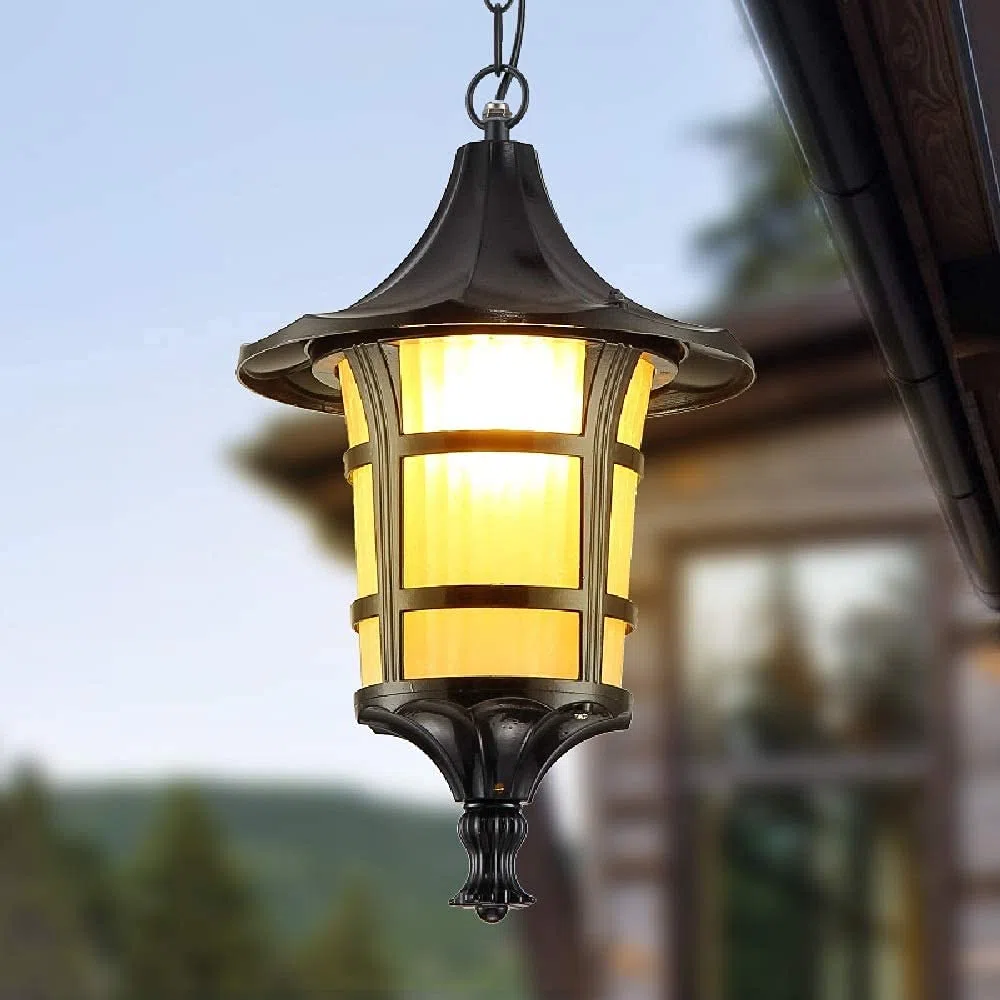 European Contemporary Exterior Balcony Hanging Light Outdoor Frosted Glass Lantern Courtyard Corridor Restaurant E27 Retro Victoria Retro Industry Chandelier Perfec/Bronze/38 * 24.5Cm
