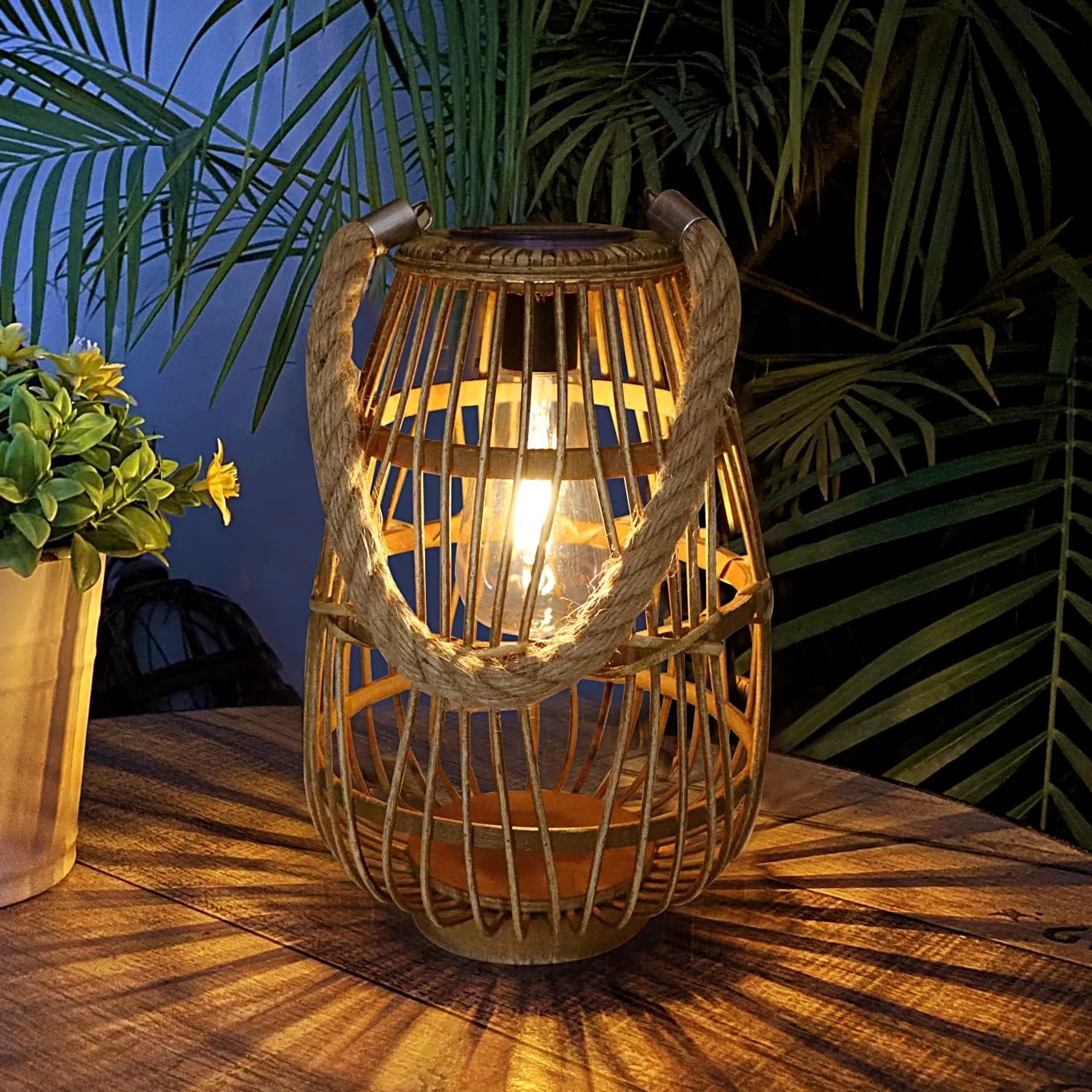 Pearlstar Lampada solare in rattan, da appendere, lanterna solare per esterni, impermeabile, per esterni, veranda, prato, cortile, vialetto, matrimonio,spegnimento, altezza 27 cm (style1)