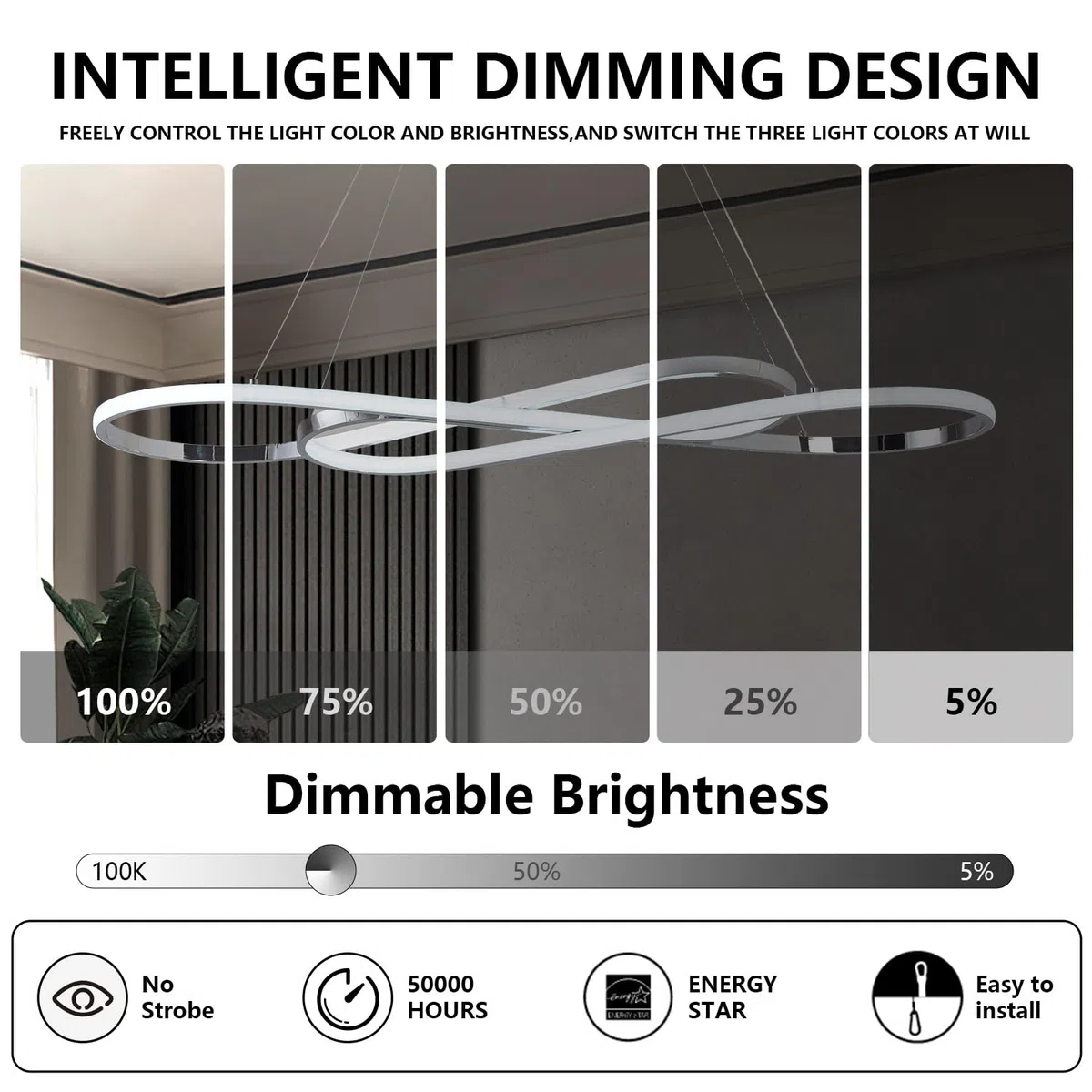 Lámpara de Araña Moderna, Lámpara Colgante LED Moderna para Lámpara de Isla de Cocina Sobre Mesa, Lámparas de Araña Modernas Regulables para Comedor, Artefacto de Iluminación con Control Remoto