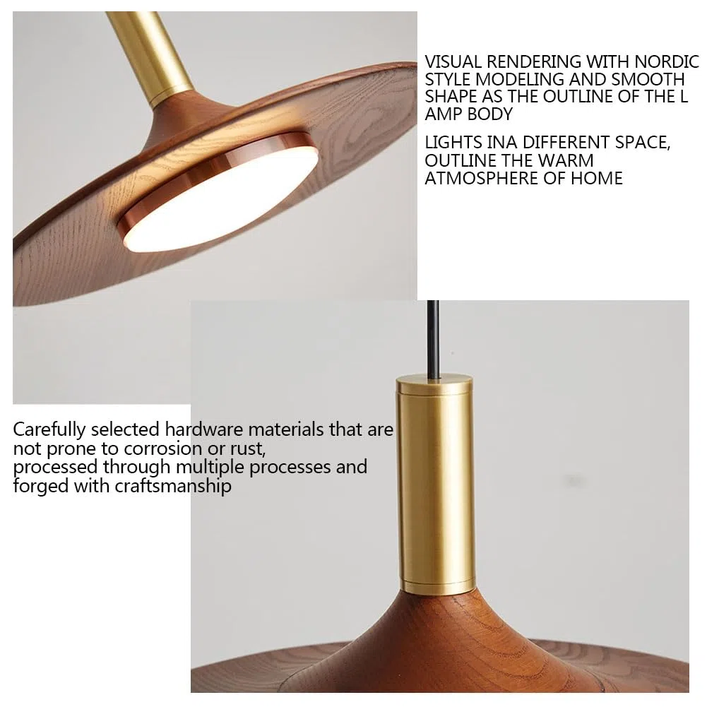 Lámpara colgante de nogal para decoración del hogar, lámpara LED sencilla y Creativa para restaurante, platillo Volador de lujo para Mesa de comedor, Bar, dormitorio, mesita de noc