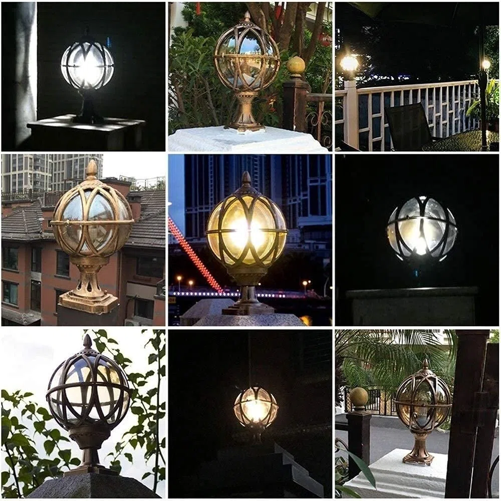 Exterior Rainproof Pillar Light Traditional Victoria Landscape Waterproof Outdoor Pillar Light Column Lamp Aluminum Glass Globe Post Lanterns Patio Villa Garden Balcony Gate Street Lighting