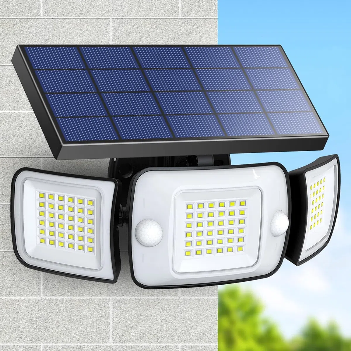 INTELAMP Faretto Led da Esterno Solare 6000mAh Faretti Solari 108 LED 1200LM Faro Led Esterno con Pannello Solare e Sensore di Movimento 6500K Luci Lampione Lampada Garage Giardino