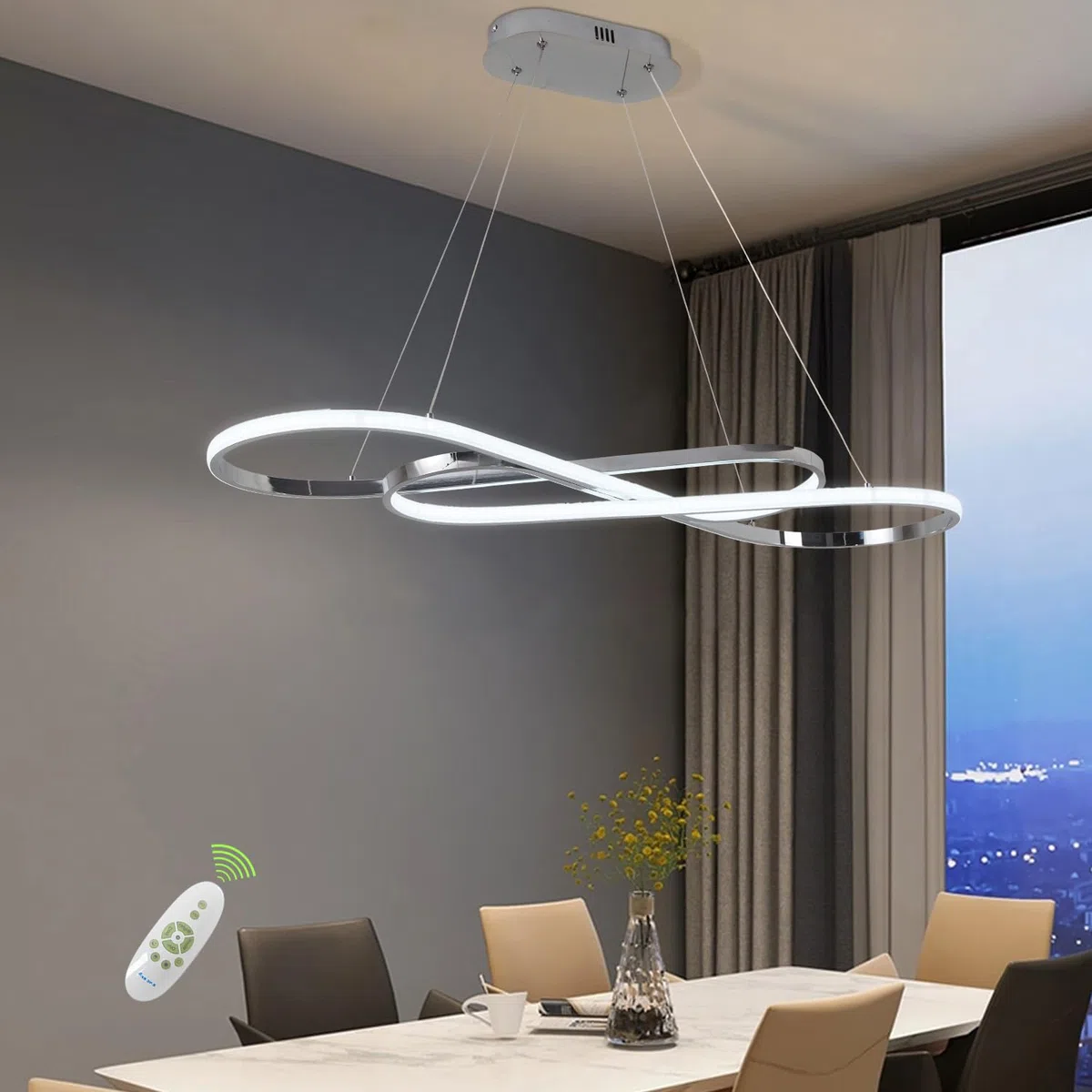 Lámpara de Araña Moderna, Lámpara Colgante LED Moderna para Lámpara de Isla de Cocina Sobre Mesa, Lámparas de Araña Modernas Regulables para Comedor, Artefacto de Iluminación con Control Remoto