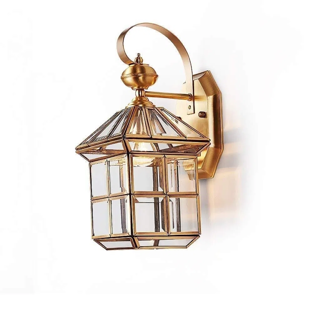 CXYWBD Lamps Sconces Outdoor Copper Art Light Waterproof IP54 Antique Patio Garden Villa Exterior Lantern E27 Glass Wall LampPorch LightOutdoor,