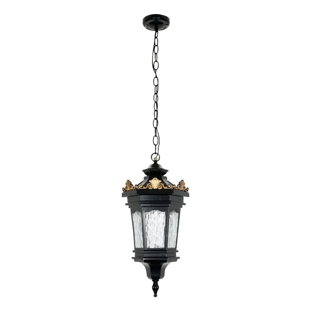 Outdoor Chandelier for Porch, Exterior Retro Glass Pendant Lights Fixture Aluminum Waterproof Ceiling Lighting Vintage Outside Hanging Light for Patio Farmhouse Gazebo Doorway (24cm/9.4",Bla