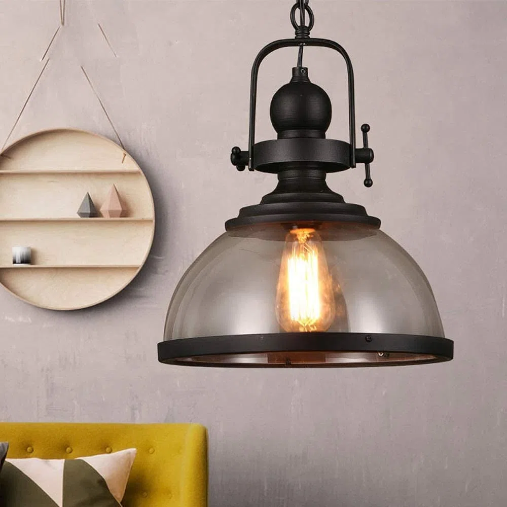 YXWYXWA Black Industry Hanging Porch Light, 1-Light Retro Outdoor with Clear Glass Shade, Exterior Pendant Lighting for Gazebo Patio Kitchen Dining Bedroom Interesting