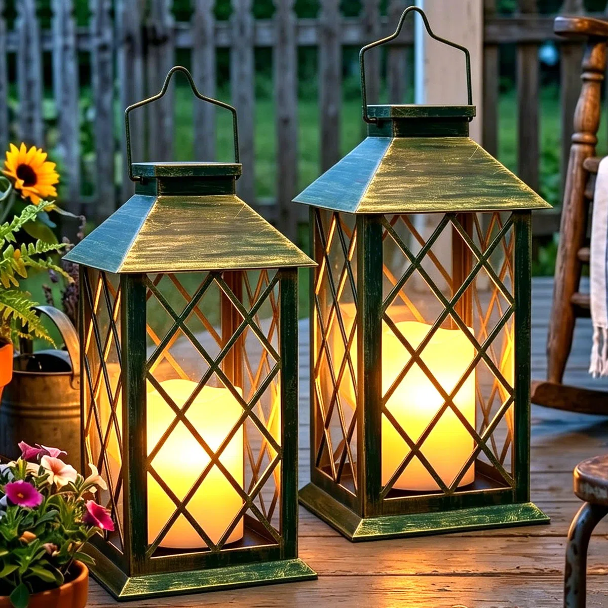 35cm Lanterne da Esterno, 2 Pezzi Lanterna Solare da Esterno con Candele Tremolante, IP44 Impermeabile Appendere Lampade Solari per Giardino Terrazzo Tavolo Gazebo Balcone Decorazioni - Bronzo