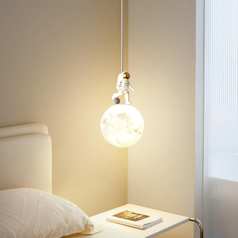 Lámpara colgante de Luna con impresión 3D, diseño de Astronauta y planeta, para dormitorio Infantil, Moderna, con esfera Blanca lechosa (jardín de infantes)