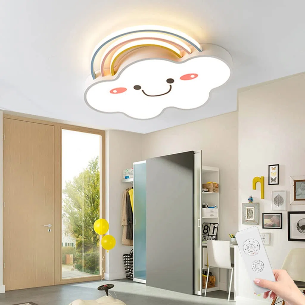 LED Deckenleuchte Regenbogen Wolke Licht Kinderzimmer Lampen Schlafzimmer Moderne Dimmbar Mit Fernbedienung Deckenlampe Kreative Designer Hängeleuchte Für Schlafzimmer Cartoon Lampen (White,60CM)