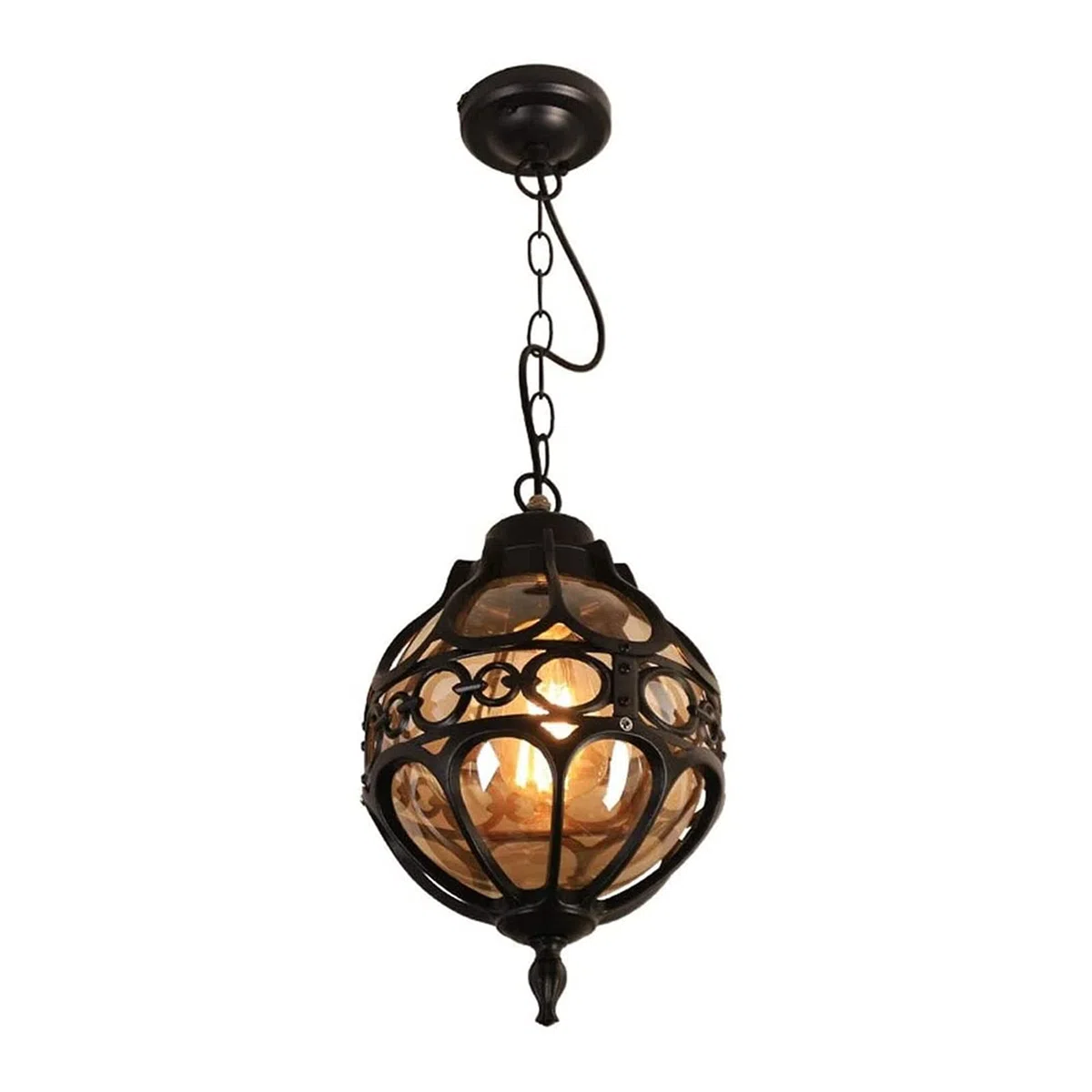 Exterior Aluminum Glass IP65 Rainproof Hanging Lantern Mediterranean Ball Waterproof Ceiling Pendant Lamp Creative Simple E27 Outside Pendant Lantern for Garden Porch Courtyard Lighting Fixture
