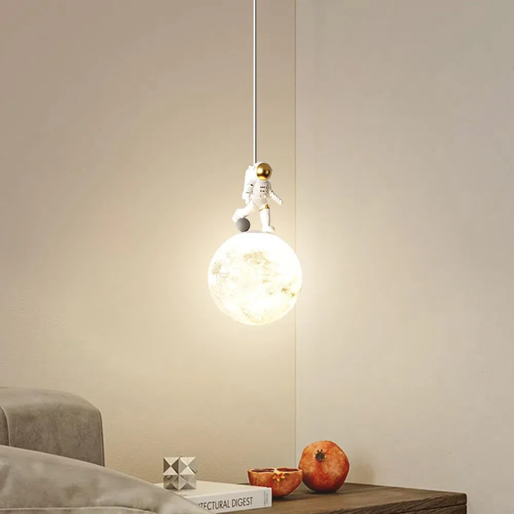 Lámpara colgante de Luna con impresión 3D, diseño de Astronauta y planeta, para dormitorio Infantil, Moderna, con esfera Blanca lechosa (jardín de infantes)
