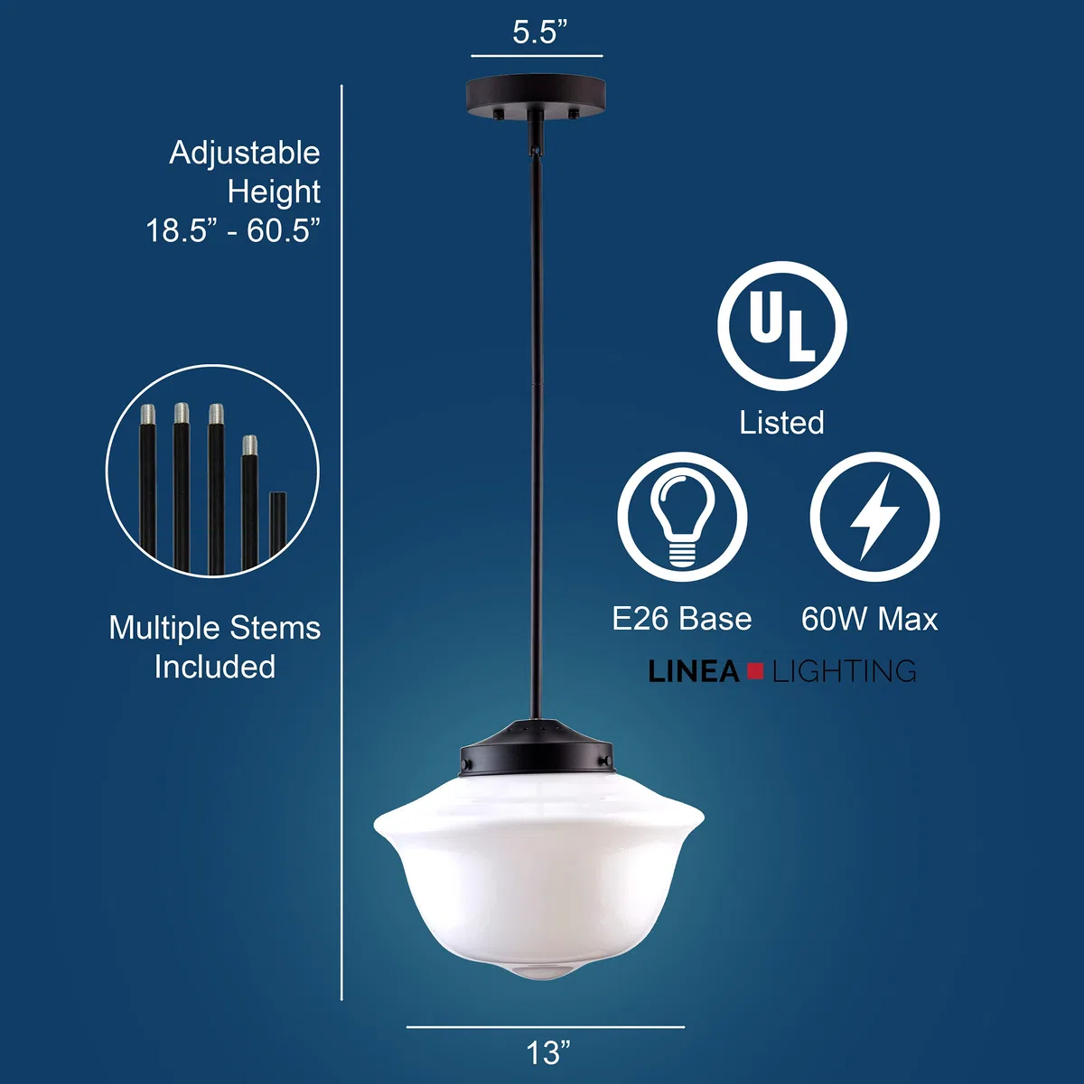 Lavagna Pendelleuchte mit LED Edison Leuchtmittel inklusive. Milk Glass Schwarz