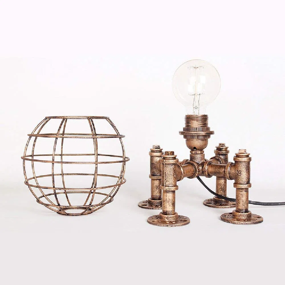 Steam Punk Lámpara de Mesa Luz de Tubo Lámpara Vintage 40W Lámpara Antigua Luz Industrial y Rústica Edison Casquillo E27 Lámpara Sujetada para Escritorio y Lectura