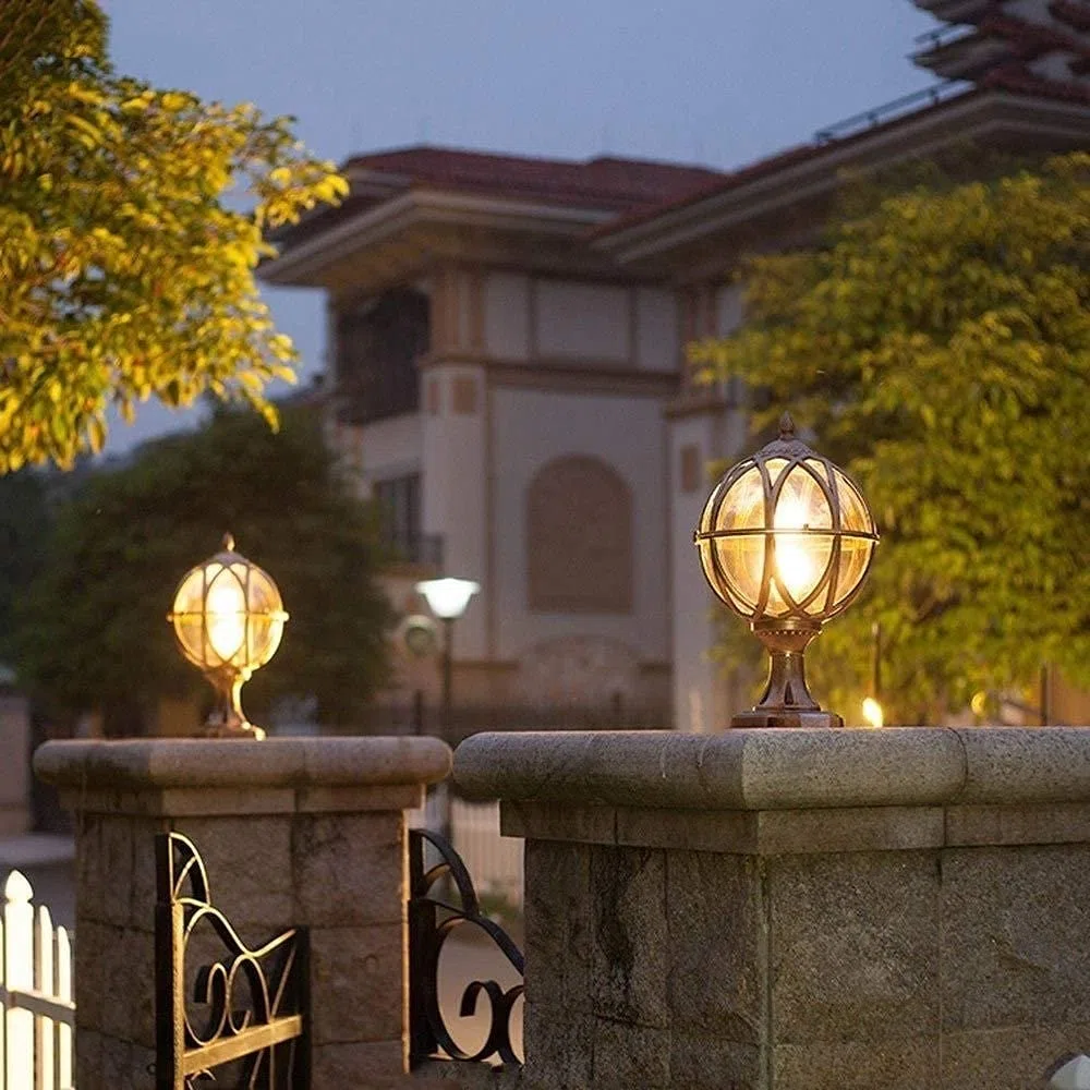 Exterior Rainproof Pillar Light Traditional Victoria Landscape Waterproof Outdoor Pillar Light Column Lamp Aluminum Glass Globe Post Lanterns Patio Villa Garden Balcony Gate Street Lighting
