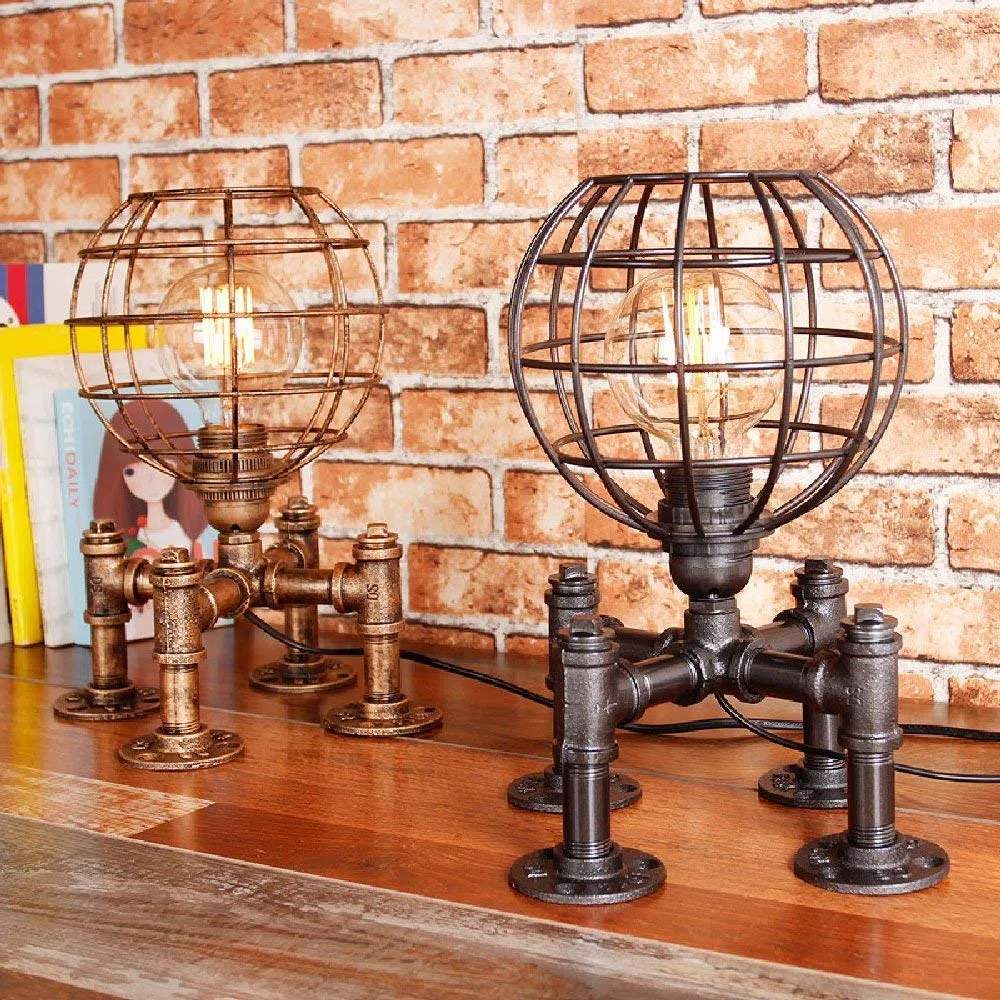 Steam Punk Lámpara de Mesa Luz de Tubo Lámpara Vintage 40W Lámpara Antigua Luz Industrial y Rústica Edison Casquillo E27 Lámpara Sujetada para Escritorio y Lectura