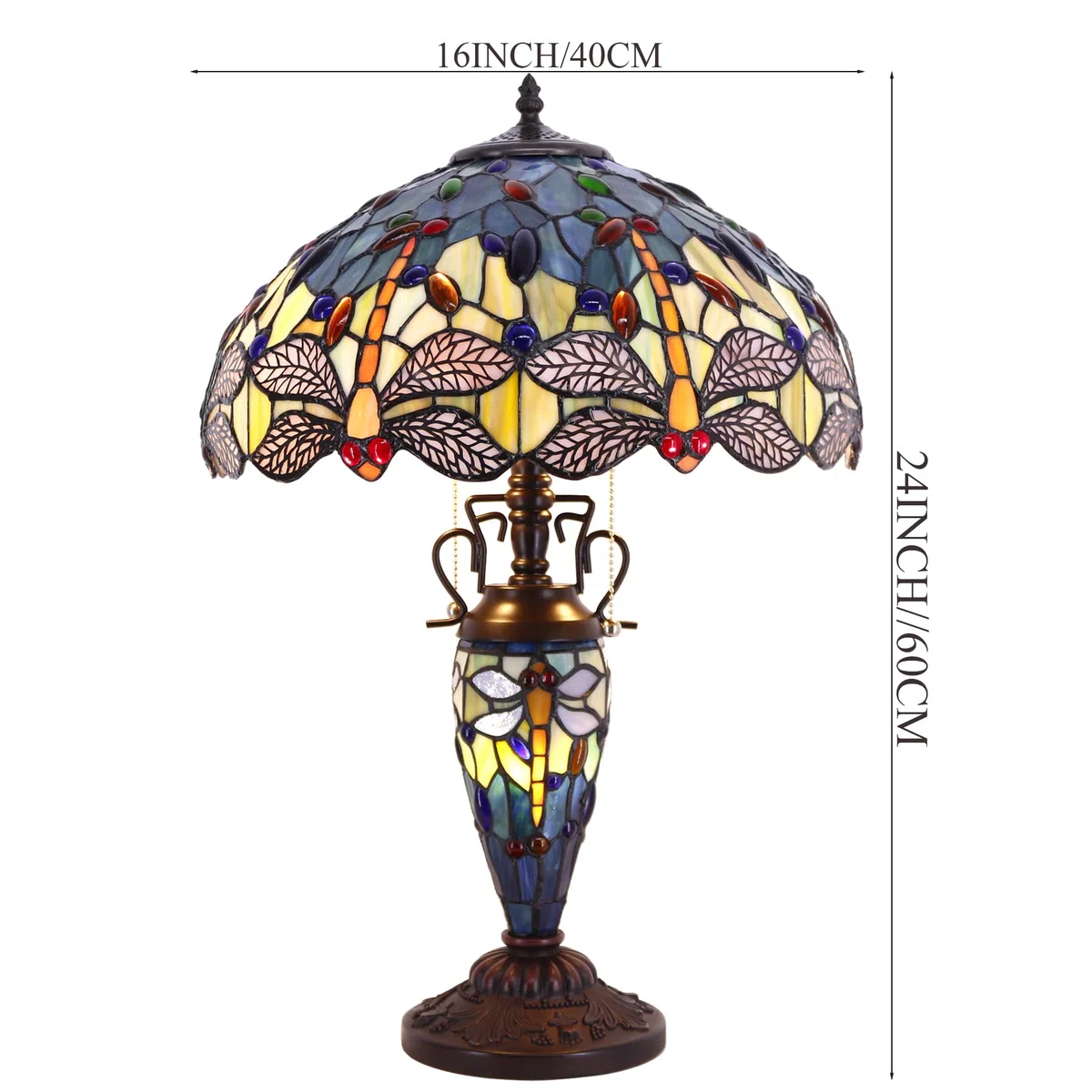 Lámpara de mesa estilo Tiffany W16H24 pulgadas mar azul amarillo vitral libellula pantalla base di resina antigua S128 WERFACTORY amante della oficina sala de estar dormitorio estudio arte regalo