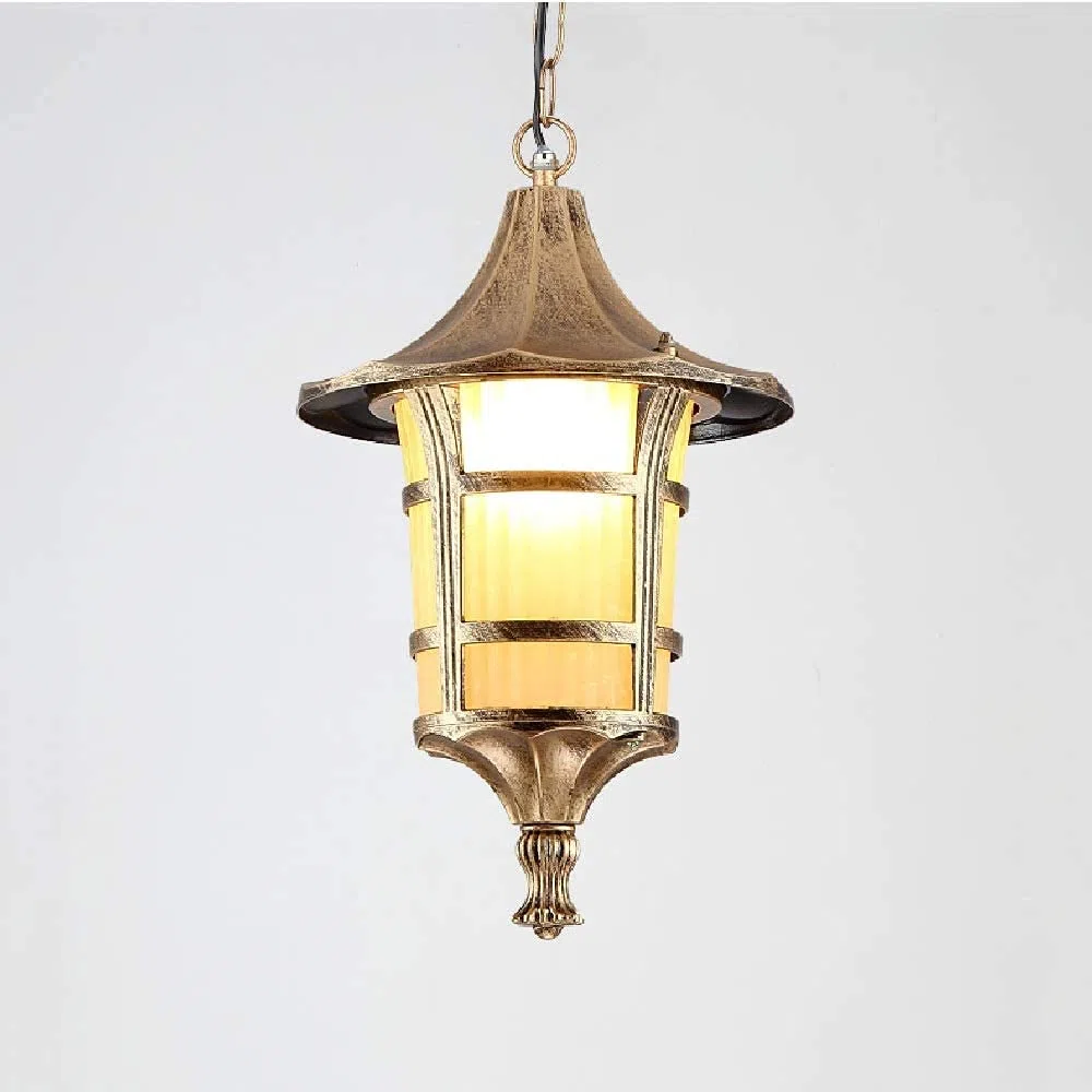 European Contemporary Exterior Balcony Hanging Light Outdoor Frosted Glass Lantern Courtyard Corridor Restaurant E27 Retro Victoria Retro Industry Chandelier Perfec/Bronze/38 * 24.5Cm