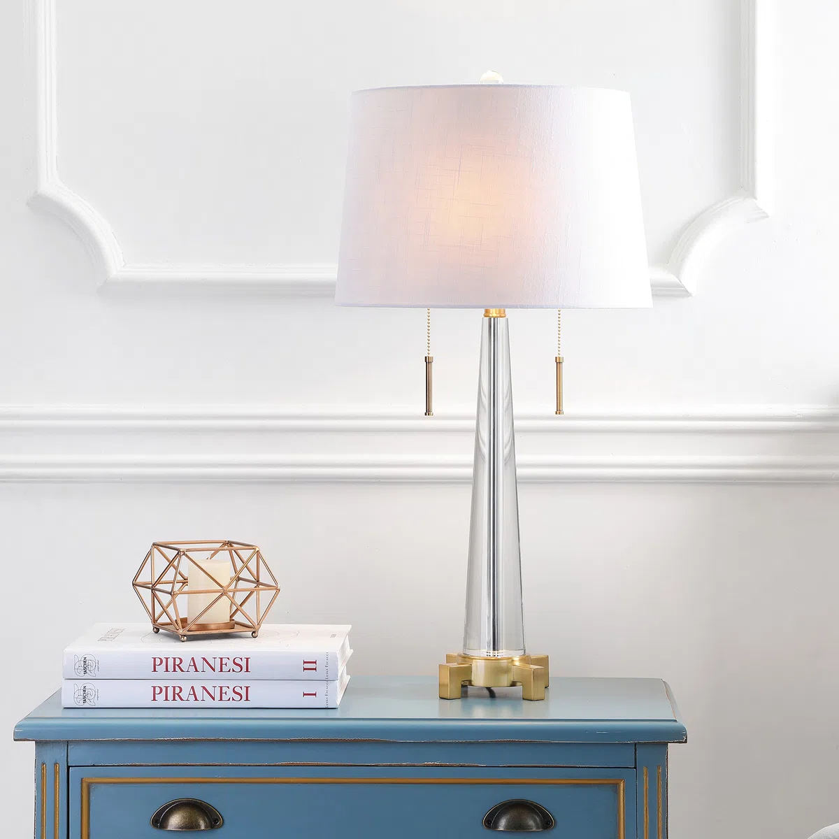 Jonathan Y Lámpara de mesa LED di cristallo da 29.5", trasparente/latón dorado, moderno, 2 luci, bombilla incluida