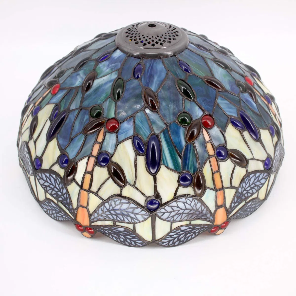 Lámpara de mesa estilo Tiffany W16H24 pulgadas mar azul amarillo vitral libellula pantalla base di resina antigua S128 WERFACTORY amante della oficina sala de estar dormitorio estudio arte regalo