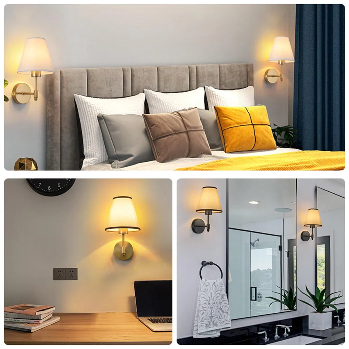 Wandleuchte E27 für den Innenbereich mit Stoffschirm, Moderne Vintage-Wandleuchte, Nachttischleuchte aus Metall für Schlafzimmer, Wohnzimmer, Flur (Leuchtmittel Nicht enthalten)