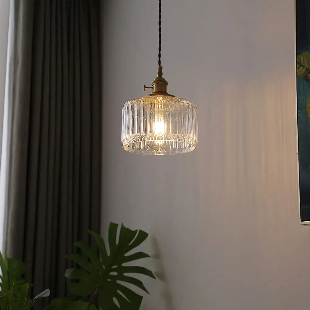 Luz, Luces LED Estilo japonés Retro colgante lámpara de iluminación soporte de lámpara de latón pantalla de vidrio cabeza Simple E27 Base colgante utilizado para pasillo de Noche b