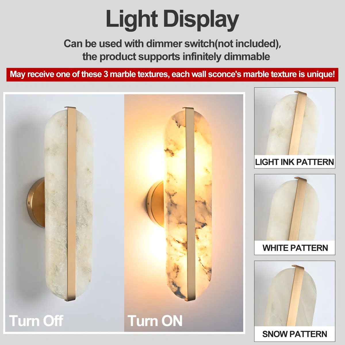 Aetherion Aplique De Pared De Alabastro Natural 15,7'', Lámpara Ovalada Moderna De Mármol, Iluminación Interior Para Baño, Dormitorio, Sala, Pasillo, Restaurante Y Escaleras Gold 1-Pack
