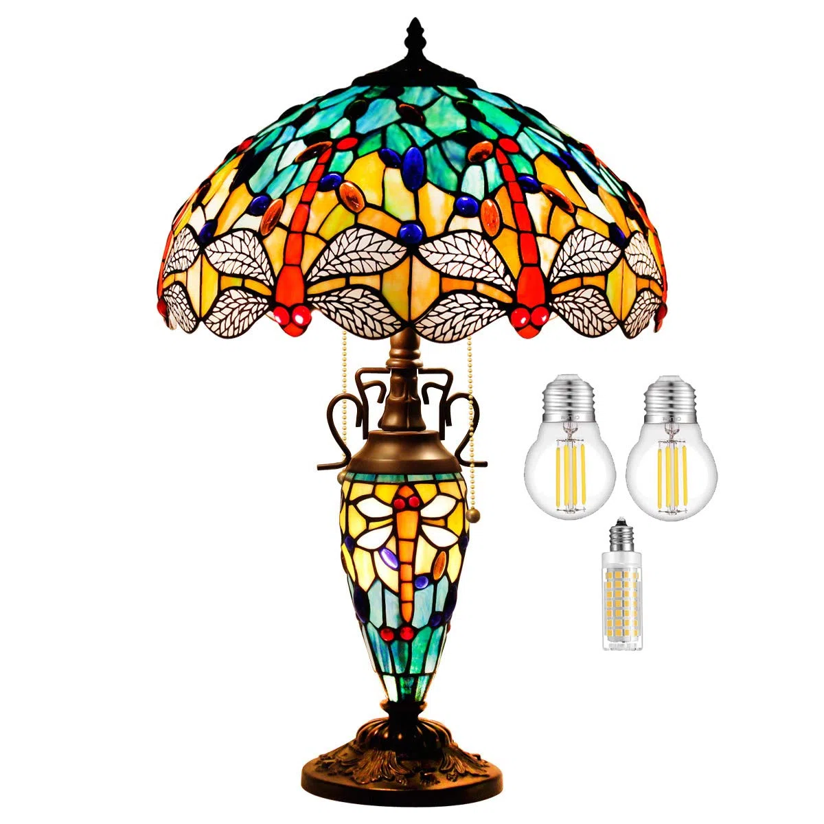 Lámpara de mesa estilo Tiffany W16H24 pulgadas mar azul amarillo vitral libellula pantalla base di resina antigua S128 WERFACTORY amante della oficina sala de estar dormitorio estudio arte regalo