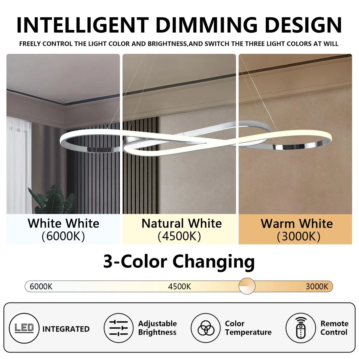 Lámpara de Araña Moderna, Lámpara Colgante LED Moderna para Lámpara de Isla de Cocina Sobre Mesa, Lámparas de Araña Modernas Regulables para Comedor, Artefacto de Iluminación con Control Remoto