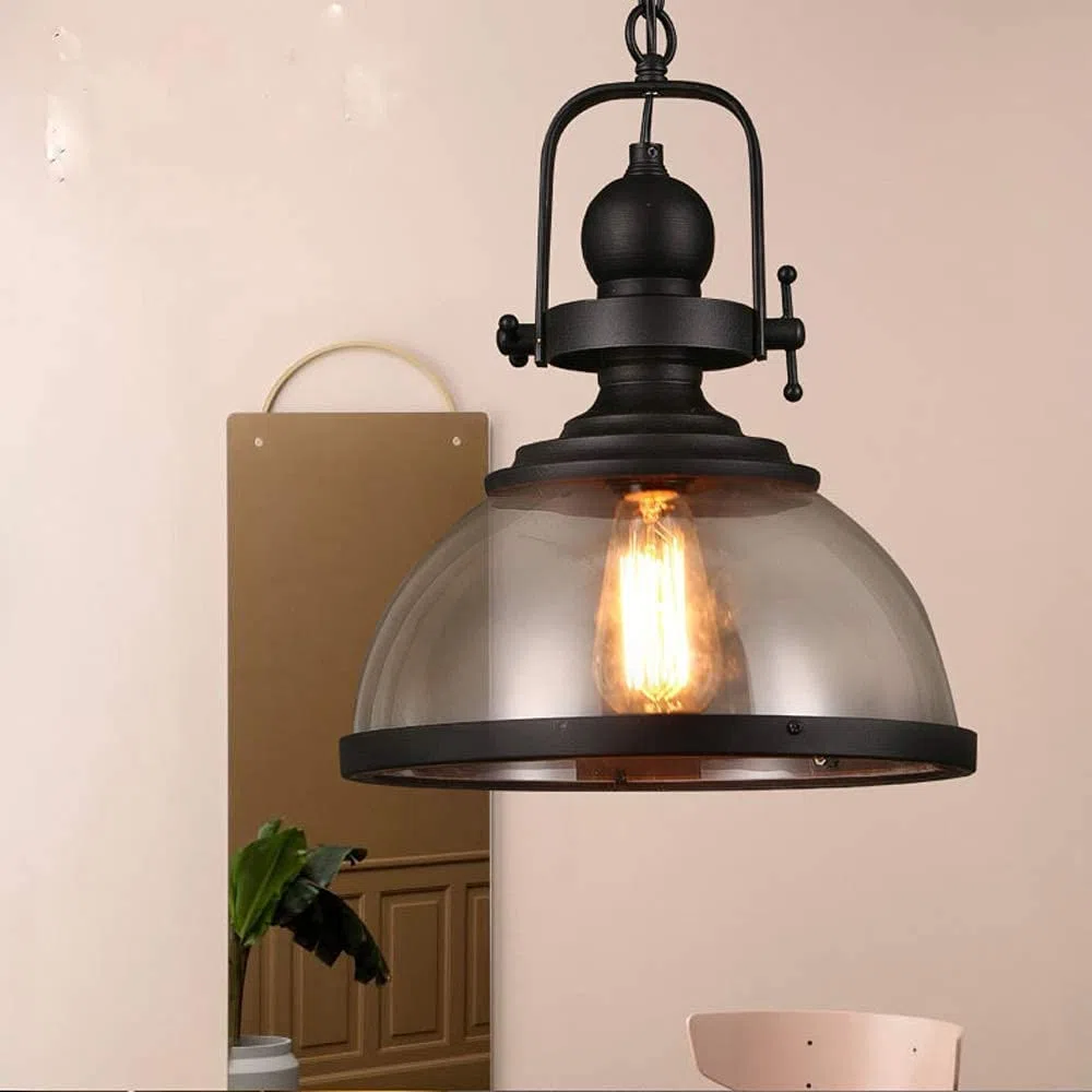 YXWYXWA Black Industry Hanging Porch Light, 1-Light Retro Outdoor with Clear Glass Shade, Exterior Pendant Lighting for Gazebo Patio Kitchen Dining Bedroom Interesting