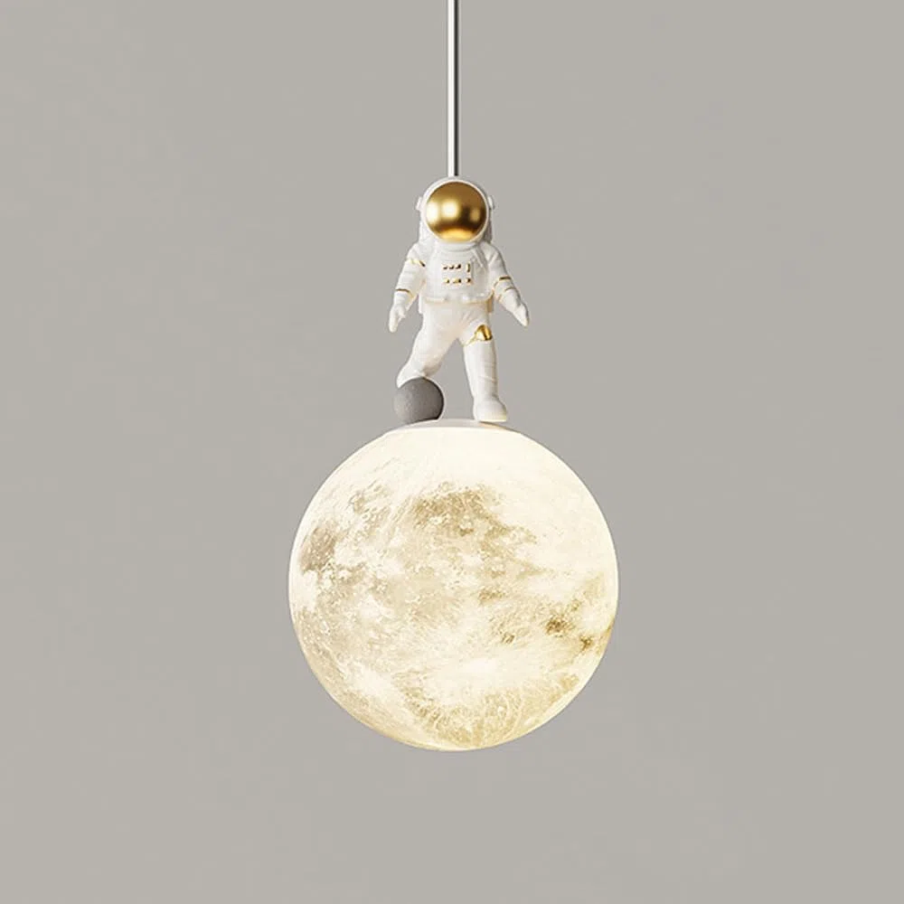 Lámpara colgante de Luna con impresión 3D, diseño de Astronauta y planeta, para dormitorio Infantil, Moderna, con esfera Blanca lechosa (jardín de infantes)