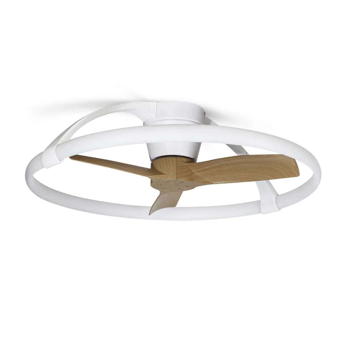 Mantra Nepal Mini Plafoniera a LED dimmerabile e ventola reversibile CC da 30 W, bianco/legno, telecomando e controllo tramite APP