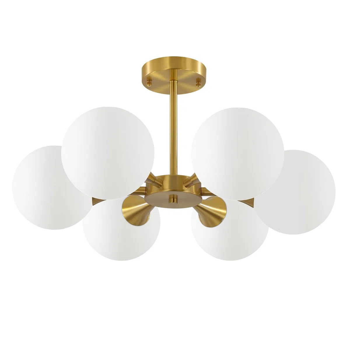 KCO Illuminazione Oro Spazzolato Sputnik Flush Mount Plafoniera Lampada Vetro Latte 6 Luci Semi Flush