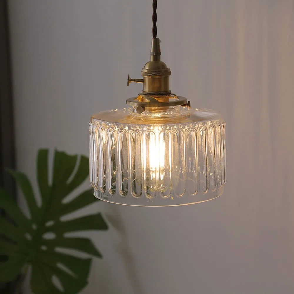 Luz, Luces LED Estilo japonés Retro colgante lámpara de iluminación soporte de lámpara de latón pantalla de vidrio cabeza Simple E27 Base colgante utilizado para pasillo de Noche b