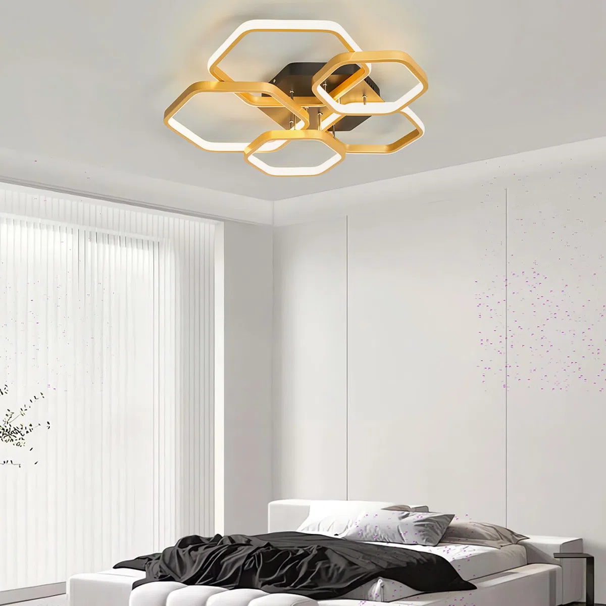 Lámpara de techo LED moderna, lámpara de techo regulable para dormitorio de 3000-6000 K con mando a distancia, lámpara de techo acrílica negra, ideal para dormitorios. (Nero)